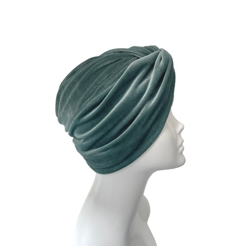 Pastel Mint 1940s Vintage Style Twist Turban Hat Soft Elastic Velvet Winter Head - Picture 7 of 13