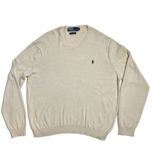 Vintage Polo Ralph Lauren Pima Cotton Sweater Men Silky Oatmeal Cream Pony 90s