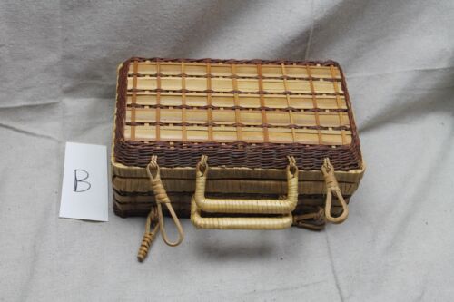 Weaved Wicker Basket Purse Rectangle Purse Vintage Brown Handbag - Afbeelding 1 van 7