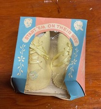 Vintage Baby Wool Felt Booties / Shoes with box - Yellow