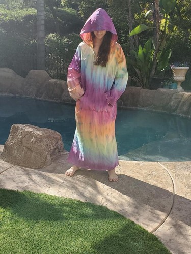 Maya Antonia Unisex Hand Tie-Dye Rainbow Cotton-Linen Maxi Dress/Kaftan/Hoodie - 第 7/13 張圖片