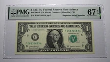 $1 2017 Repeater Serial Number Federal Reserve Currency Bank Note Bill PMG UNC67