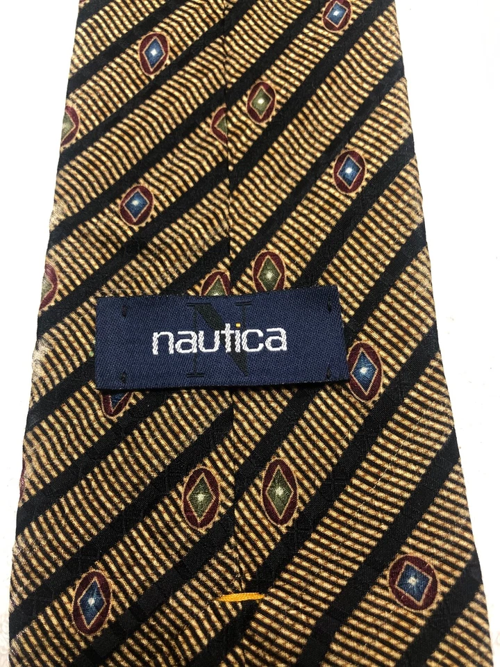 CORBATA NAUTICA HOMBRE BEIGE Y NEGRO CON ROJO VERDE AZUL 4 X 59 Foto 4 de 4