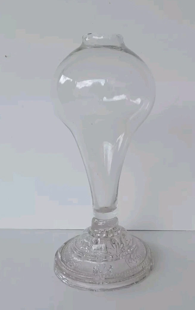 RARE ANTIQUE SANDWICH GLASS CUP PLATE BASE WHALE OIL LAMP LACY PERIOD PRESSED