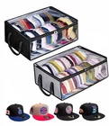 Hat Storage Dust Bag Baseball Hat Cap Organizer Clear Rack Zipper - Black / Gray