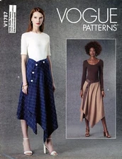 Vogue V1787 Wrap Skirt w Shaped Bands, Asymmetric Button Closure Sz 16-24 UNCUT