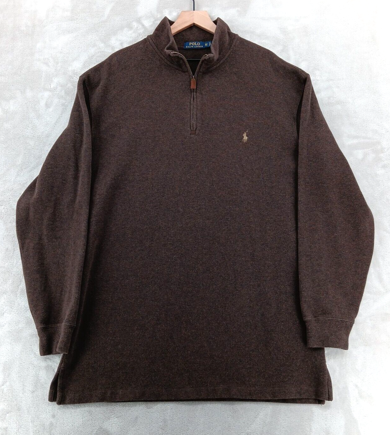 Polo Ralph Lauren maglione uomo XLT alto marrone 1 4 zip manica lunga marrone pony