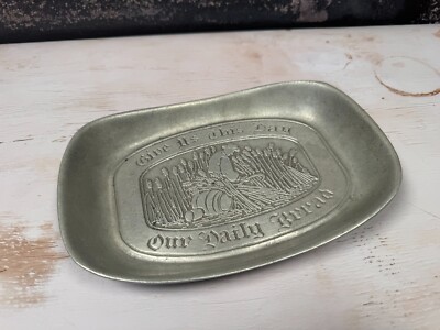 Vintage Wilton Columbia Bread Plate Give Us This Day Our Daily Bread Pewter 9''