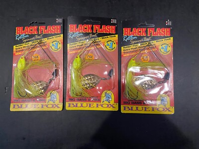 Blue Fox Black Flash Rattling Spinner Bait 3/8oz  Chart Lot Of 3