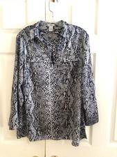 Cache Size L Blue Black Gray Animal Print Stylish Top Blouse Women