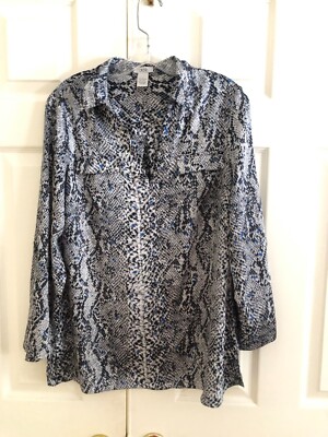 Cache Size L Blue Black Gray Animal Print Stylish Top Blouse Women