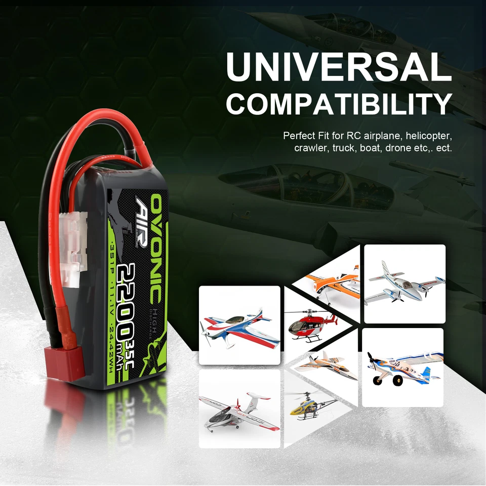 2X OVONIC 35C 11.1V 2200mAh 3S Kurzer LiPo Akku Deans für Flugzeug Heli RC Auto  - Bild 2 von 4