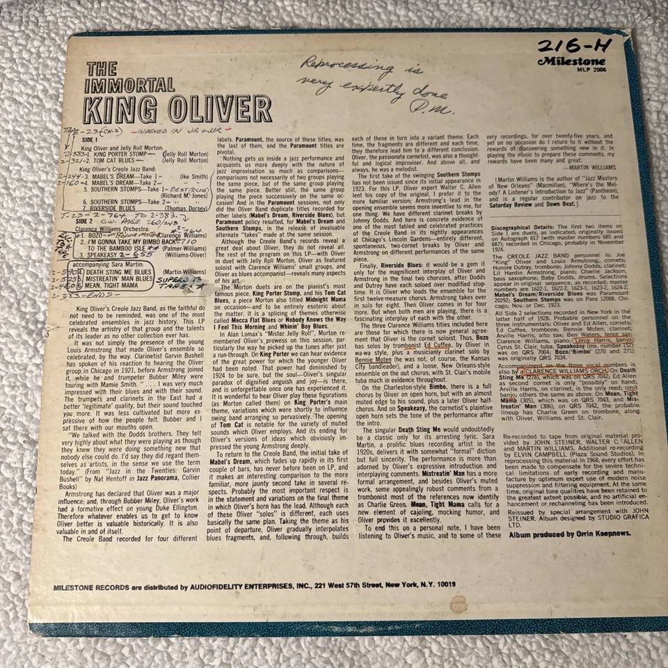 King Oliver – The Immortal King Oliver – Milestone MLP 2006 – VG/VG- Jazz - Image 2 of 4