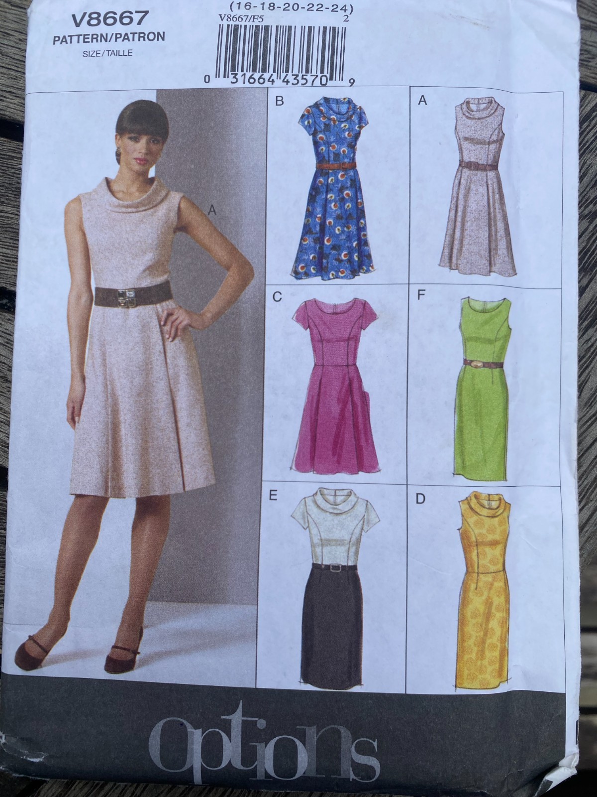 Vogue Options Sewing Pattern V8667 Misses/Petite Dress Sizes 16-24 Uncut