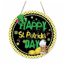 Welcome Sign 12in Wooden Wreath Happy St.Patrick's Day for Front Door Wall