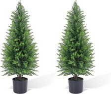 Artificial Cedar Topiary Trees Set 2 3FT Outdoor Faux Pine Shrubs Potted Plant