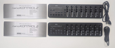 Two Black Korg nanoKONTROL2 Slim-Line USB MIDI Controllers OPEN BOX   LOT OF 2
