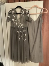 ASOS Gray Midi Dress With 3D Flower Embellishment Size 4