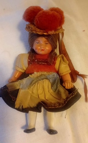Vintage German Celluloid Costume Doll Traditional With Pom Pom Hat