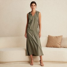 Utility Women's Maxi Dress Green Shift V-Neck Sleeveless Pockets M