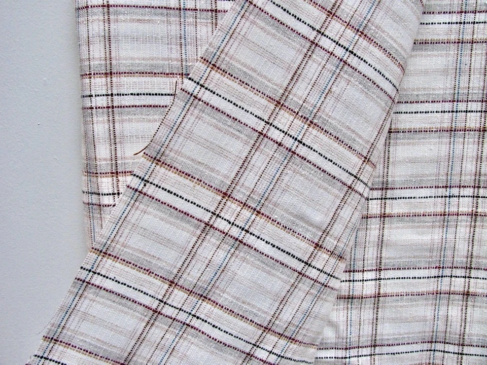 "Tela vintage a cuadros tipo lino natural blanca multicolor 3 1/4 yardas 60"" de ancho" Foto 4 de 4