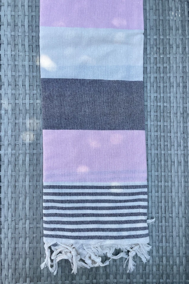 Pink & Black Turkish Peshtemal Towel, Hammam Beach Bath Travel Wrap, 100% Cotton — 第 3/4 张图片