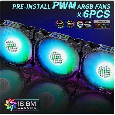 ATX Case with 6 Customizable ARGB Fans, Opening Glass Panel
