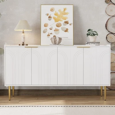 Moderner Sideboard Kommode Anrichte Schrank mit 4 türen verstellbaren Regal Weiß - Bild 1 von 4