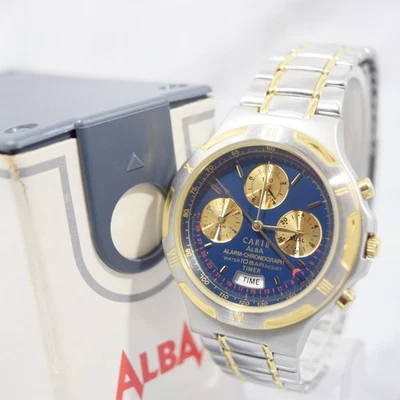 [N Mint] Vintage 1992 Seiko Alba Carib Alarm Chronograph N944-6A40 Herren Qz Uhr - Bild 1 von 4
