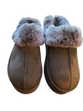 Jessica Simpson Faux Fur Slippers Women Gray Suede Cozy Size7/8
