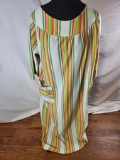 Vinage 70s Polyester Mumu House Dress Neon Vertical Striped
