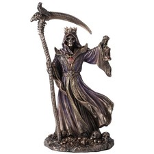 Veronese 8.5" Crowned Reaper Skeleton Sculpture with Scythe & Hourglass, Bronze