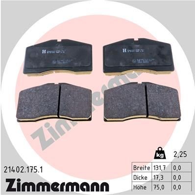 ZIMMERMANN Bremsbelagsatz, Scheibenbremse 21402.175.1 für AUDI PORSCHE