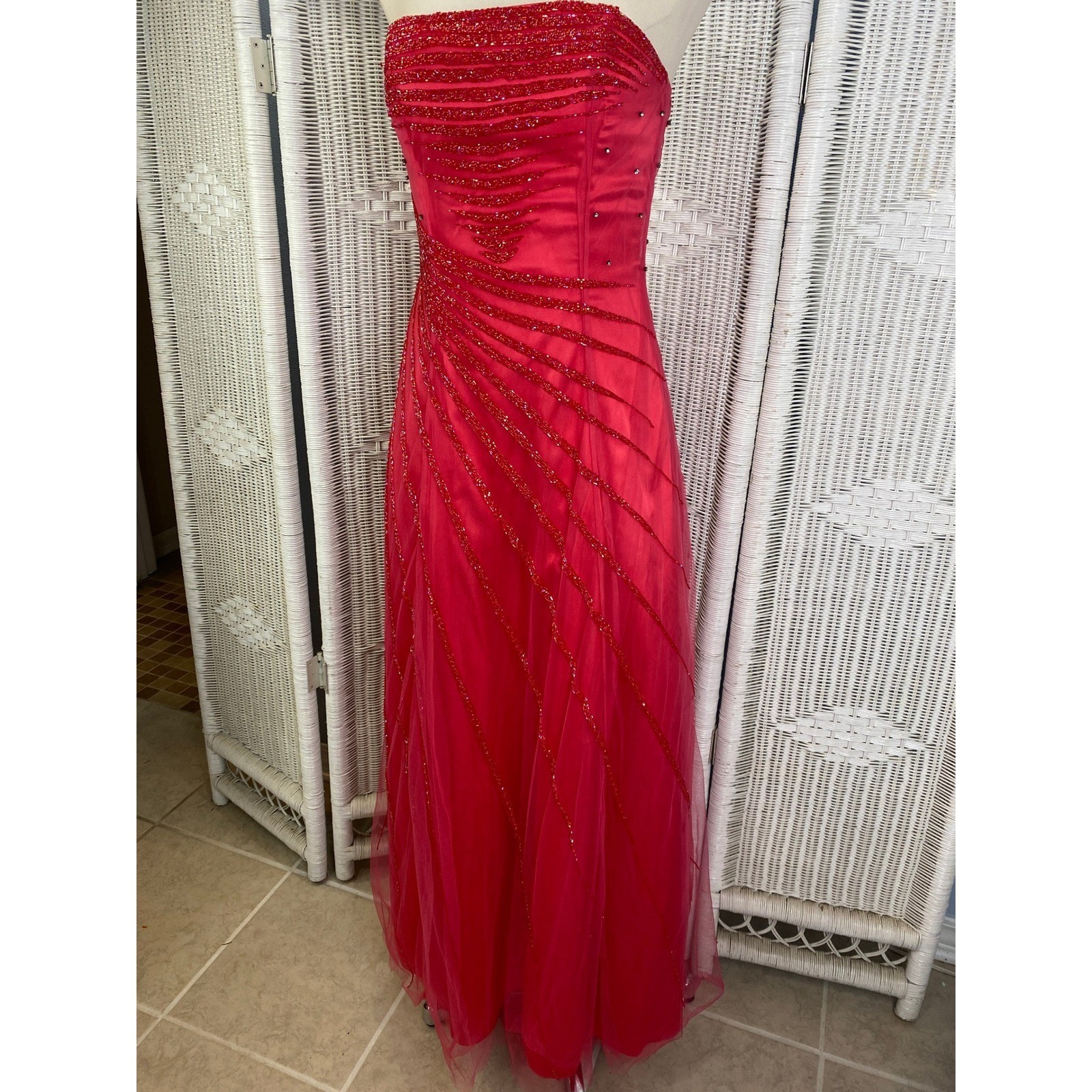 Caché Raspberry Pink Strapless Dress Rhinestone … - image 11