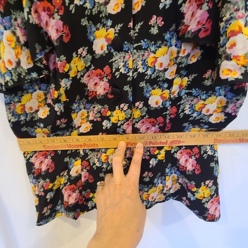 Vtg Albert Nipon Silk Blouse Black Floral Buttons Lined Flounce Sleeve Medium 8 - Picture 8 of 8