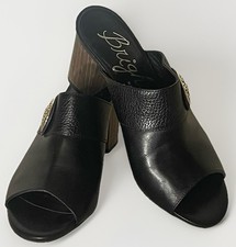 Brighton Rainy Mule Heels Black Leather Clogs Italy Women 6.5 M Block Heel Slide