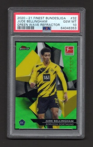 2020-21 JUDE BELLINGHAM Topps Finest Bundesliga GREEN WAVE RC 1/99 PSA 10