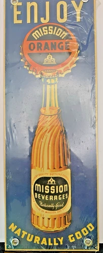 VINTAGE REPRODUCTION- TIN METAL SIGNE- SODA BEVERAGE- Mission ORANGE