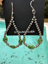 Artisan Sterling Silver Sonoran Gold Turquoise desert pearls Dangle Earrings
