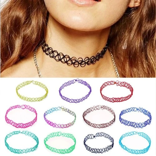 12pcs Rainbow Stretch Choker Creative Women Set Necklace Elastic Tattoo Vintage - product listing photo