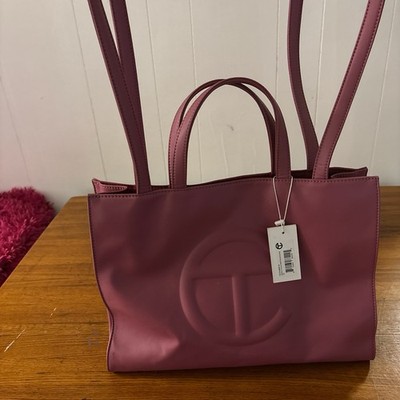 Telfar Pink Tote Bag Double Handles Crossbody Strap Embossed Logo Brand Tag
