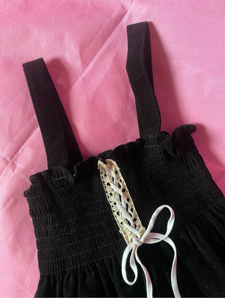 Vestido Babydoll Vintage Años 80 90 Niñas Terciopelo Negro Calado Cintura Imperio Foto 2 de 4