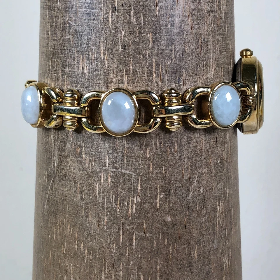 Reloj De Colección Gruen II Mujer GRT078 Vestido Piedras Blancas Oro Pulsera Cuarzo 21mm 7" Foto 3 de 4