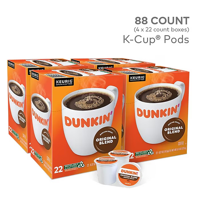Dunkin' Original Blend Coffee K-Cup Pods, Medium Roast, 88/Carton - HOT!!!