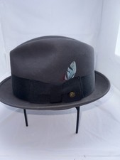 Vtg Champ Kasmir Feel the Felt Fedora Hat 7 1/4 Gray Feather trim Indian Coin L