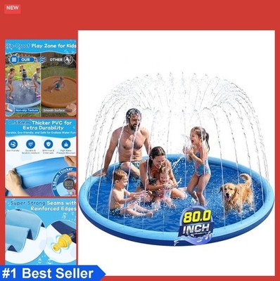 Splash Pad 80 Inch 5mm Thick PVC Sprinkler Mat Non-Slip for Kids Pets Outdoor