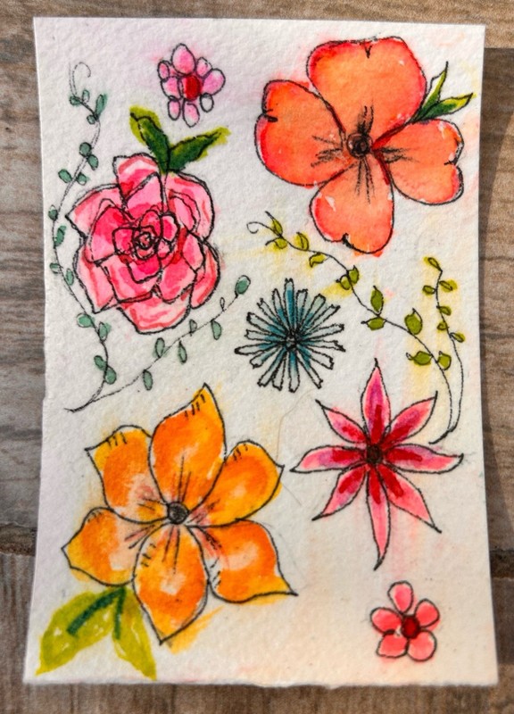 ACEO, Pretty Flowers, Original Watercolor, Painting Small Art Free Shipping