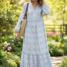 SHEIN Blue Geometric Long Sleeve Dress