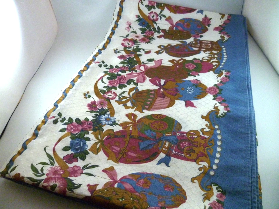 Wilton Court Tablecloth Spring Easter Eggs Floral Garden White Blue Pinks 62X100 - Image 3 of 4