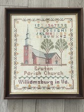 Framed Needle Work Cross Stitch Sampler Williamsburg Va Bruton Parish Church